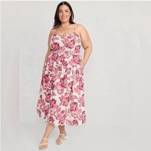Old Navy Waist-Defined White Floral Linen-Blend Dress